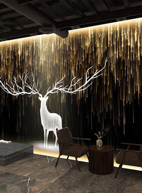 欧式星空麋鹿壁纸卧室床头酒店电视背景墙布发光KTV酒吧K房装饰画