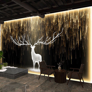 欧式 饰画 星空麋鹿壁纸卧室床头酒店电视背景墙布发光KTV酒吧K房装