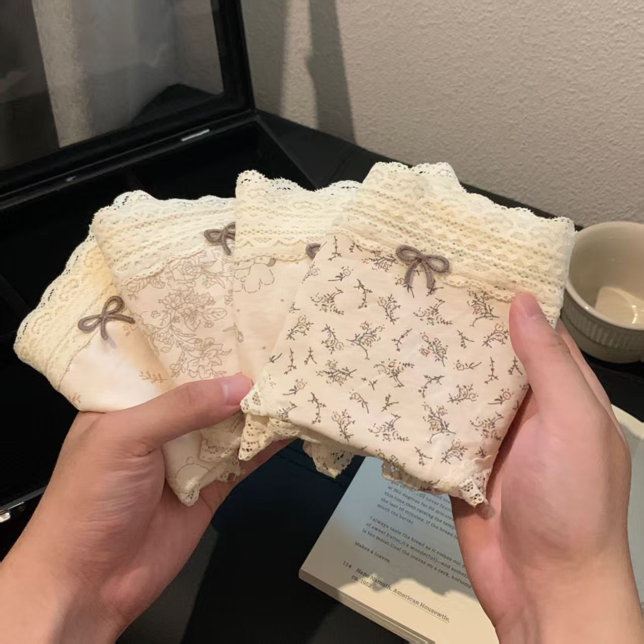 软糯纯棉日系卡通碎花内裤女10A蕾丝新款中腰加长全棉裆内裤女