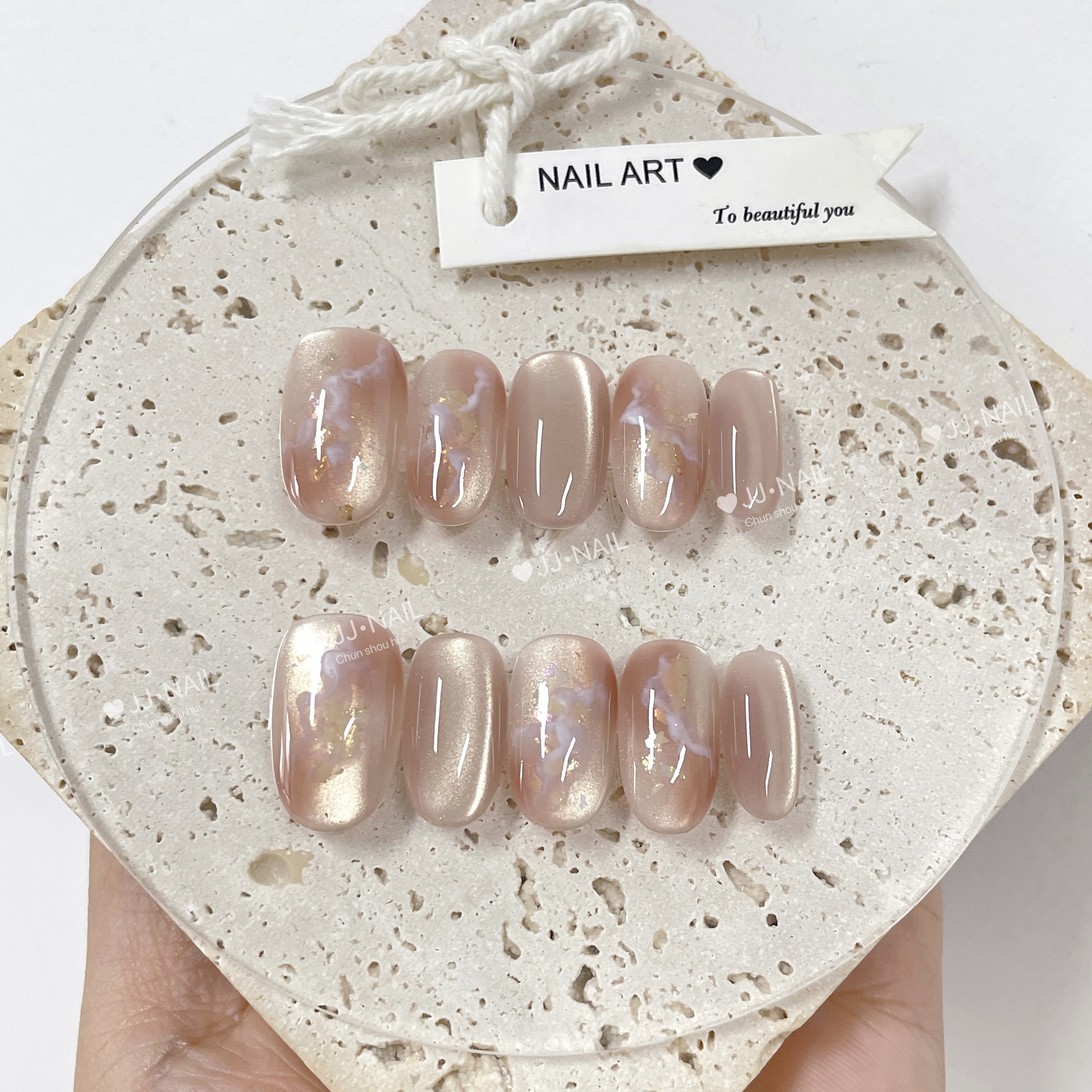 【大福丝绒】手工穿戴甲樱花美甲贴片猫眼高级感舒适极简穿戴甲,彩妆/香水/美妆工具,穿戴甲/甲片,淘宝优惠券,粉丝福利购,淘宝优惠卷