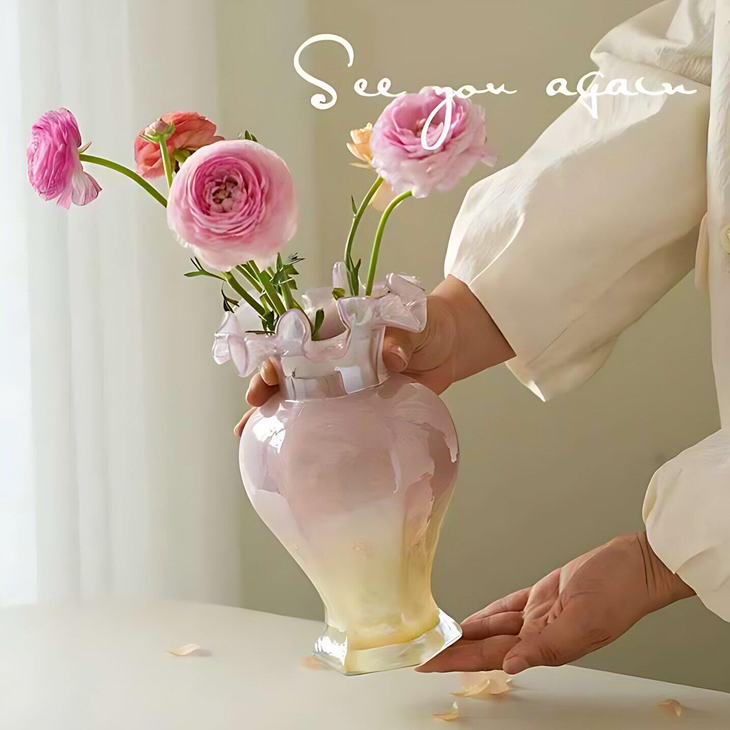 ins风粉色芬顿玻璃花瓶｜中古风
