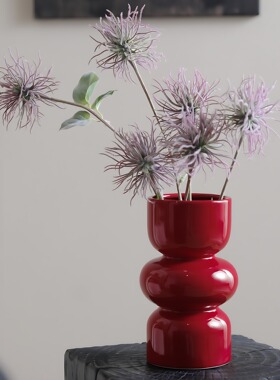 安可拉红色陶瓷花瓶结婚乔迁高颜值摆件复古家居水培鲜花插花全釉