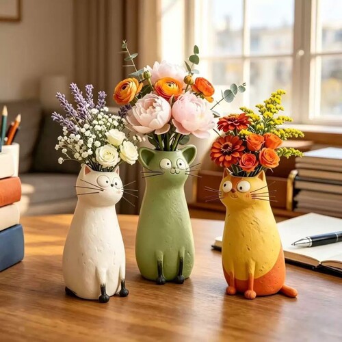 花瓶摆件客厅插花创意猫咪花瓶