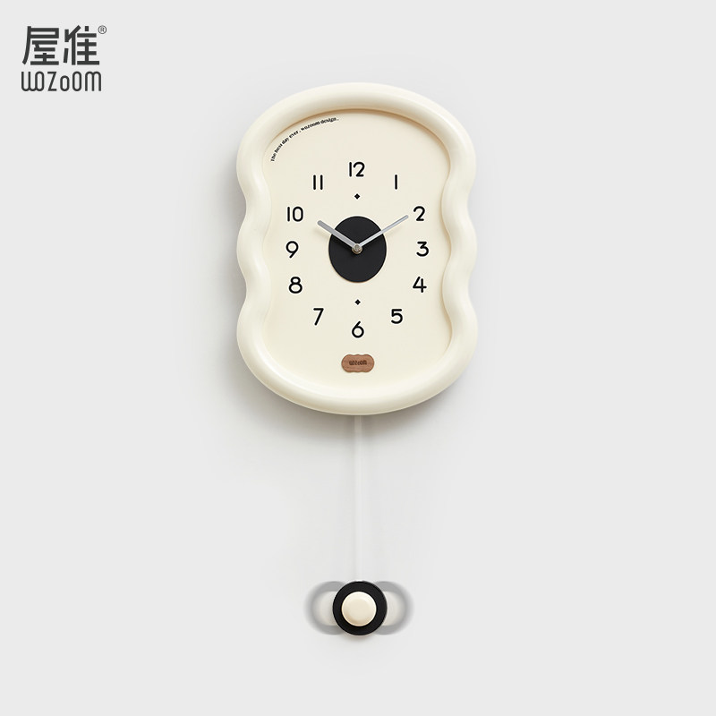 WOZOOM屋准免打孔奶油风摇摆钟表挂钟客厅现代简约高档创意时钟