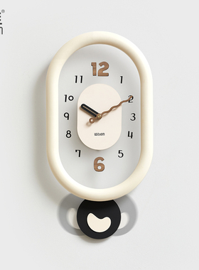WOZOOM屋准免打孔法式奶油风挂钟家用客厅现代高档钟表摇摆时钟