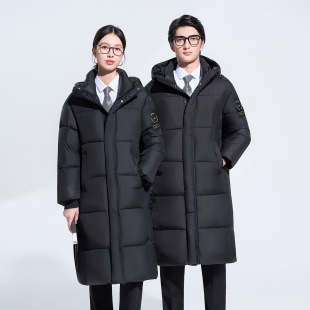 保暖棉服 珠宝店酒店前台工作服职业装 黑色羽绒服女中长款 冬季