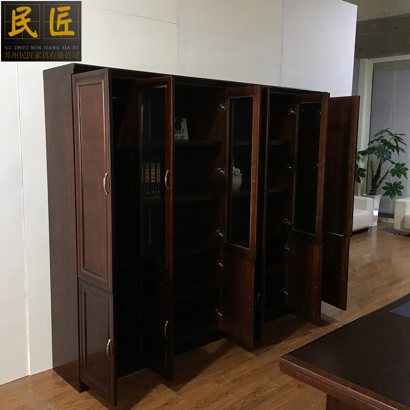 办公室文件柜落地书柜玻璃门资料柜大班J台配套木柜家用带锁包安