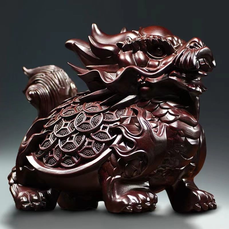 黑檀木雕龙龟摆件实木质龙头龟玄武家居I办公室送礼装饰红木工艺