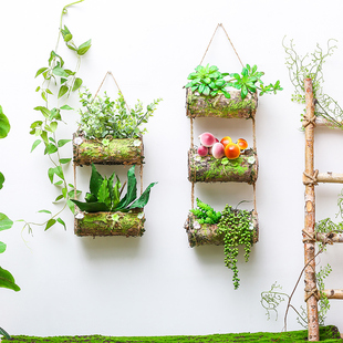 森系复古草d皮花架花筒多肉花盘插花墙上壁挂客厅阳台装饰挂件壁