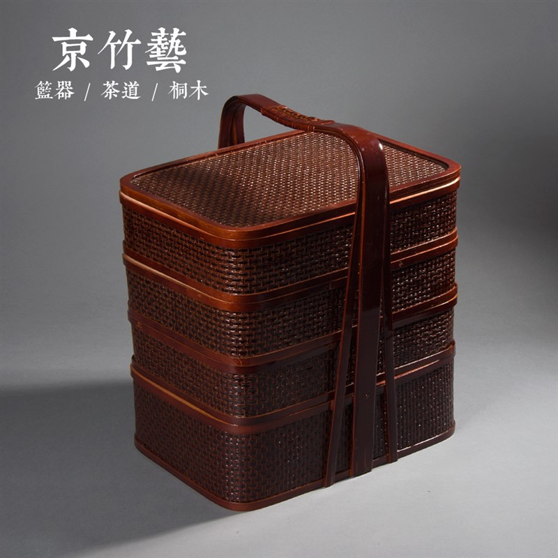 食盒提篮竹编篮子手提送餐三层拜拜用H手工编织竹篮子古代祭祀食