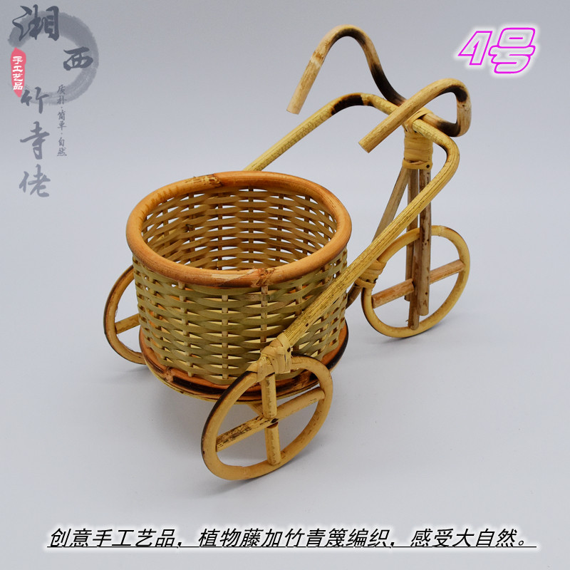 创意迷你三轮车藤编小车竹编筐竹篮车篓手L工艺品红酒装饰摆设新