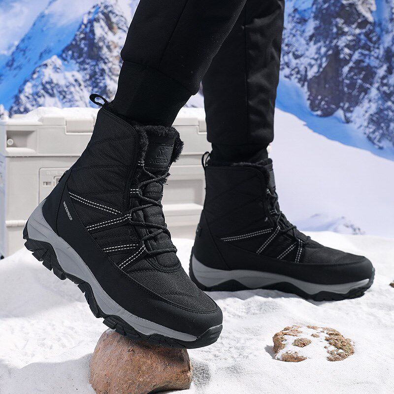冬季高帮雪地靴女加绒加厚徒步防水滑雪鞋东北R户外保暖防寒棉鞋