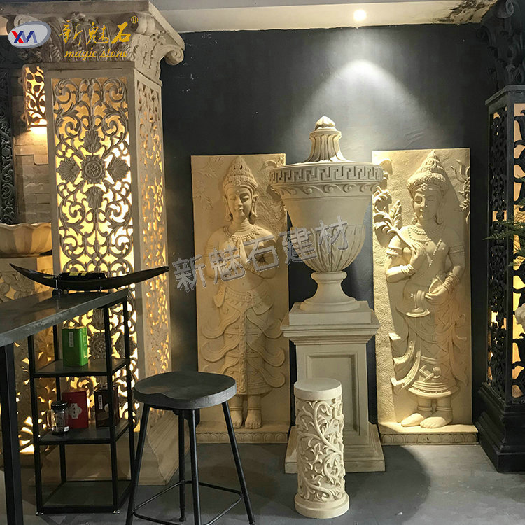 楼盘景观仿石雕花钵带底座
