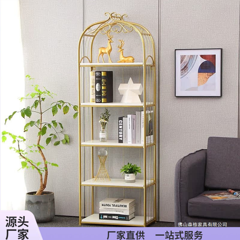 北欧金色铁艺多层客厅展示架
