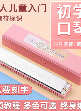 孔声正品口琴24孔复音C调音符标识初学学生儿童教学入门男女单音