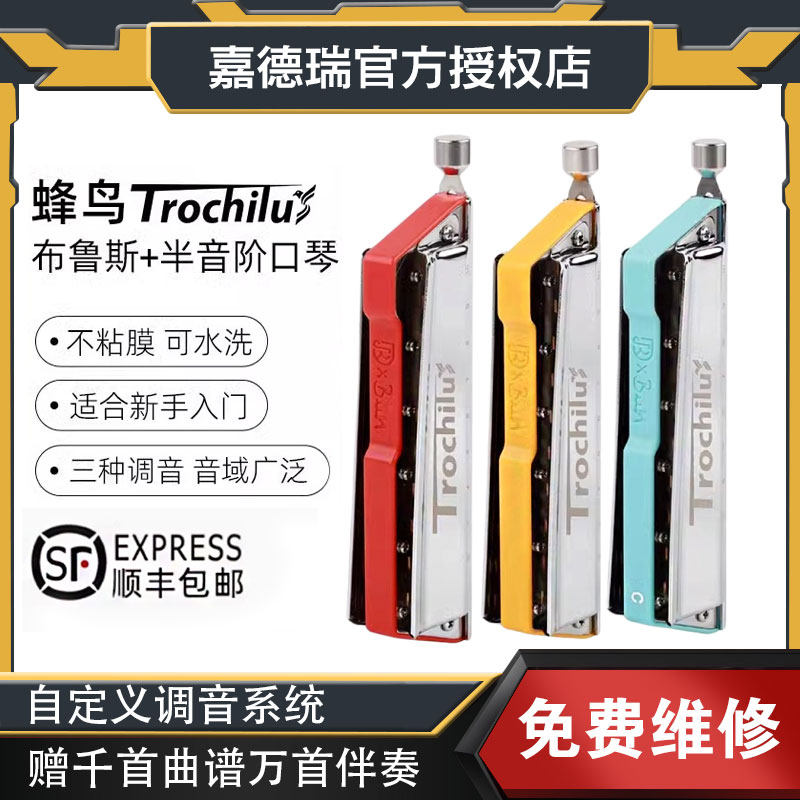 正品嘉德瑞蜂鸟Trochilus10孔半音阶口琴布鲁斯十孔C调高端专业