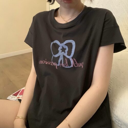 uungchuuu 复活款 星星蝴蝶结印花短袖宽松T恤