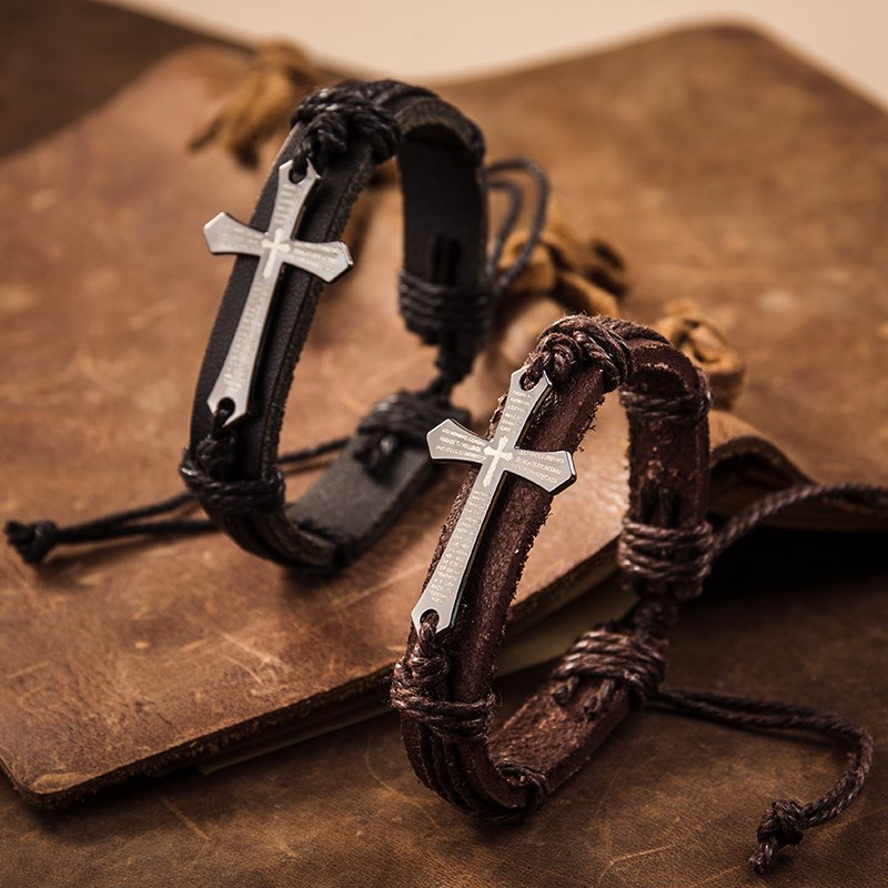 现货速发十字架手链复古少年男孩孩街头手串 手腕装饰饰品