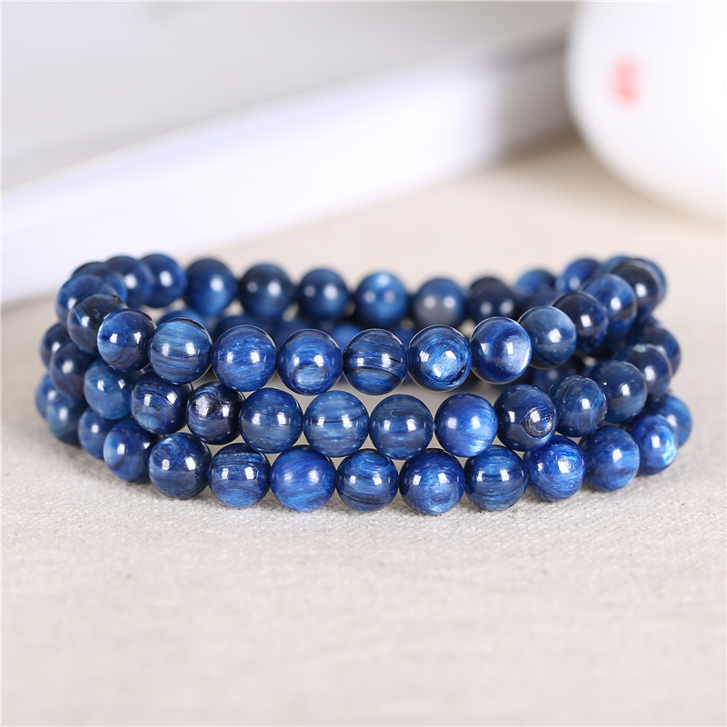 现货速发蓝晶石三圈手链 多层多圈佛珠手串 蓝色水晶饰品礼物