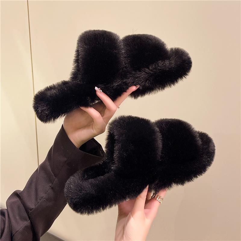 旗舰款毛毛拖鞋女外穿2025新款冬季高级感家居软底厚底鞋增高交叉