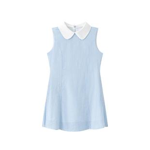 官方旗舰店田曦薇同款 小个子甜美减龄 蓝色条纹娃娃领衬衫 裙女夏季