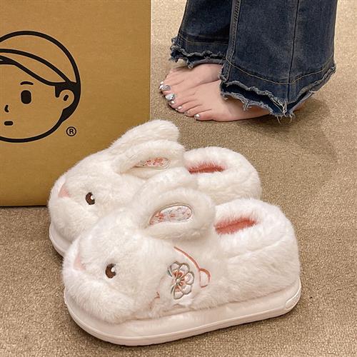 棉拖鞋女冬季新款外穿可爱兔子毛绒室内居家防滑月子包跟保暖棉鞋