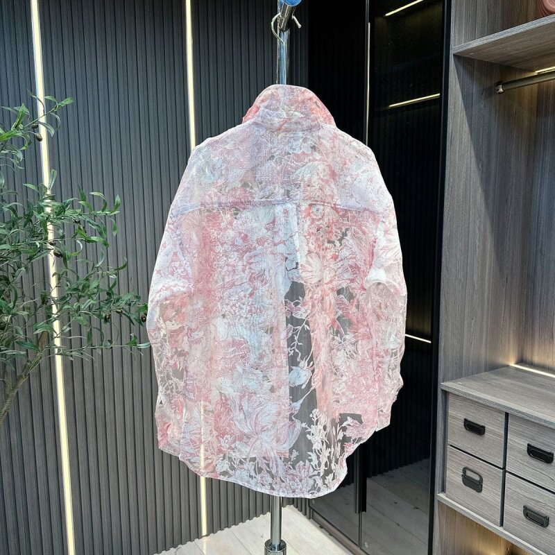 夏季高级感镂空印花衬衫男长袖痞帅轻薄网纱宽松透气百搭防晒外套