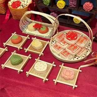 婚庆竹木编织大号托盘复古风结婚糕点甜品展示架摆台盘订婚礼摆台