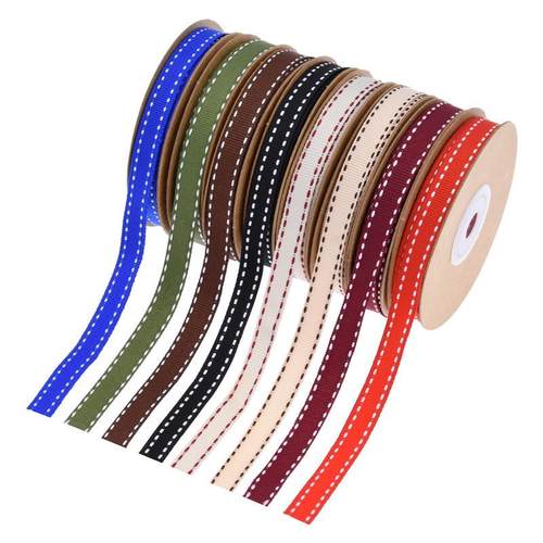 跨境常规款涤纶双边螺纹跳线织带礼品包装缎带服饰配件5码/10码