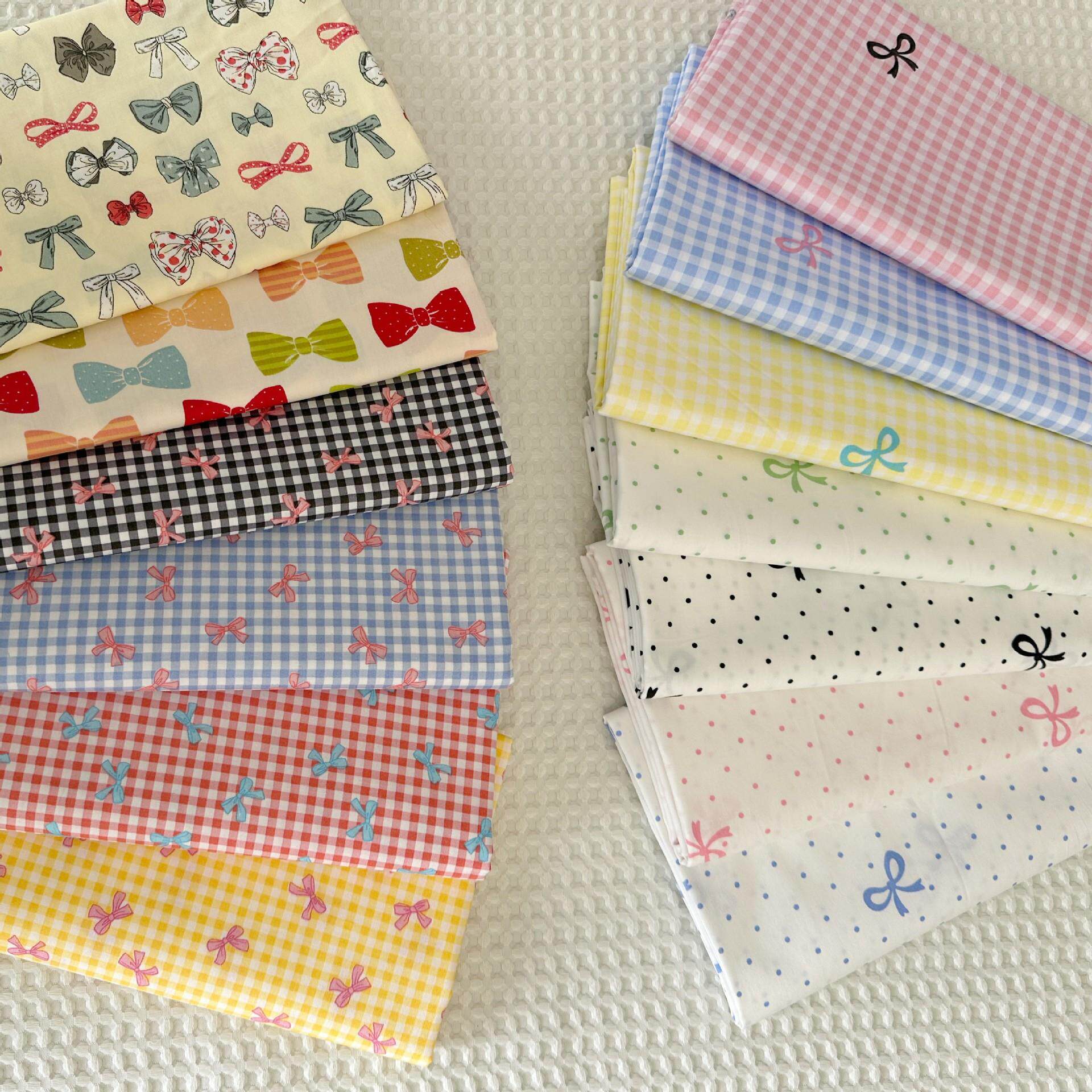 1.6米宽幅纯棉小蝴蝶结格子花床品衣服手工diy棉布厂家现货