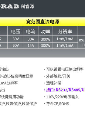 KORAD科睿源KWR102宽范围可编程直流电源300W恒功率电源KWR103