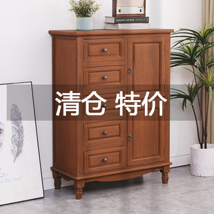 6R斗柜实木美式收纳储物柜客厅卧室靠墙小柜子家用高五斗柜带门特
