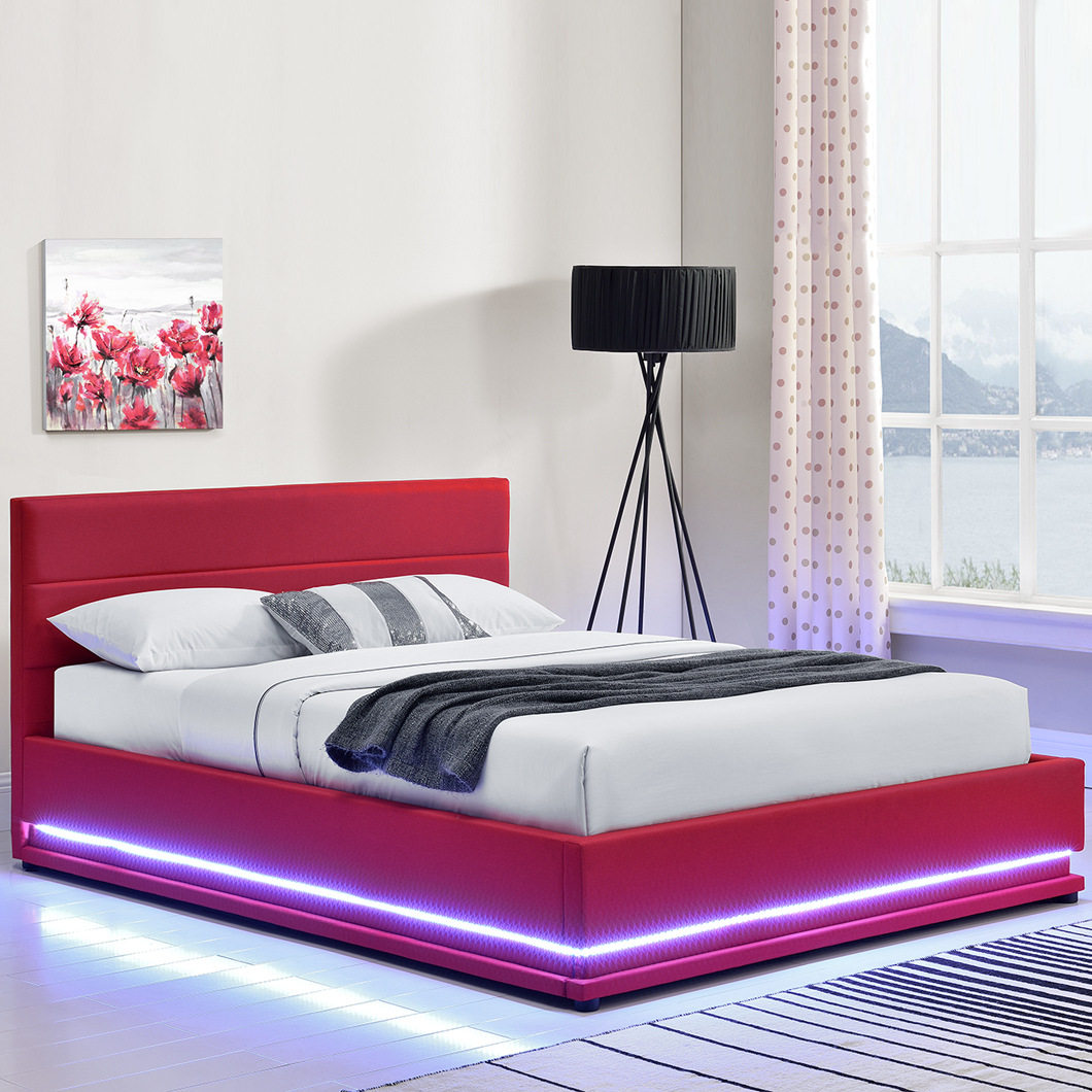 外贸工厂气动架卧室床可定制尺寸皮艺床Gas lift up bed frame