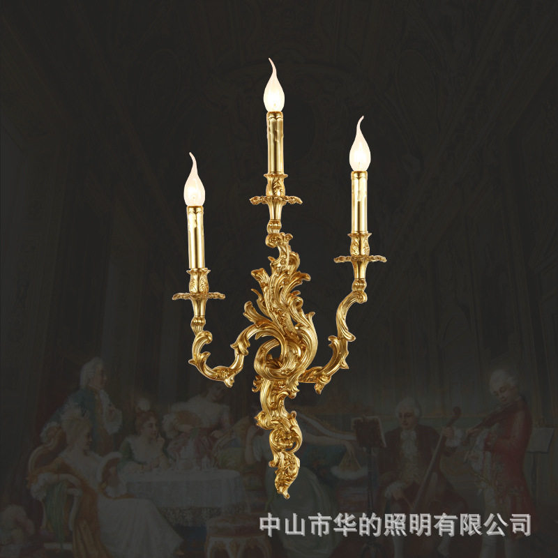 法式壁灯led楼梯灯全铜三头蜡烛灯金色大气别墅客厅过道灯走廊灯