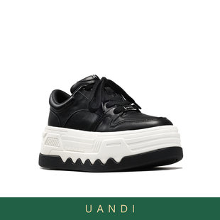 百搭增高6CM厚底真皮运动休闲鞋 时尚 熊猫板鞋 UandI女2025秋冬新款