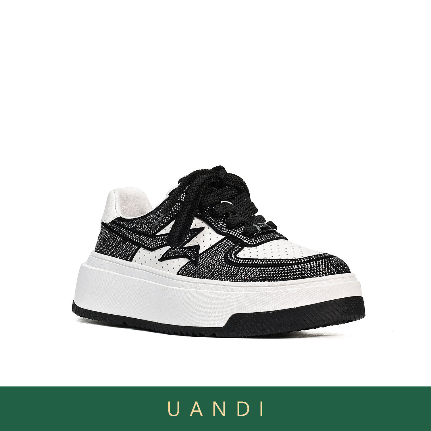 UandI25年秋冬休闲时尚水钻百搭增高厚底低帮运动滑板鞋女熊猫鞋,女鞋,休闲板鞋,淘宝优惠券,粉丝福利购,淘宝优惠卷