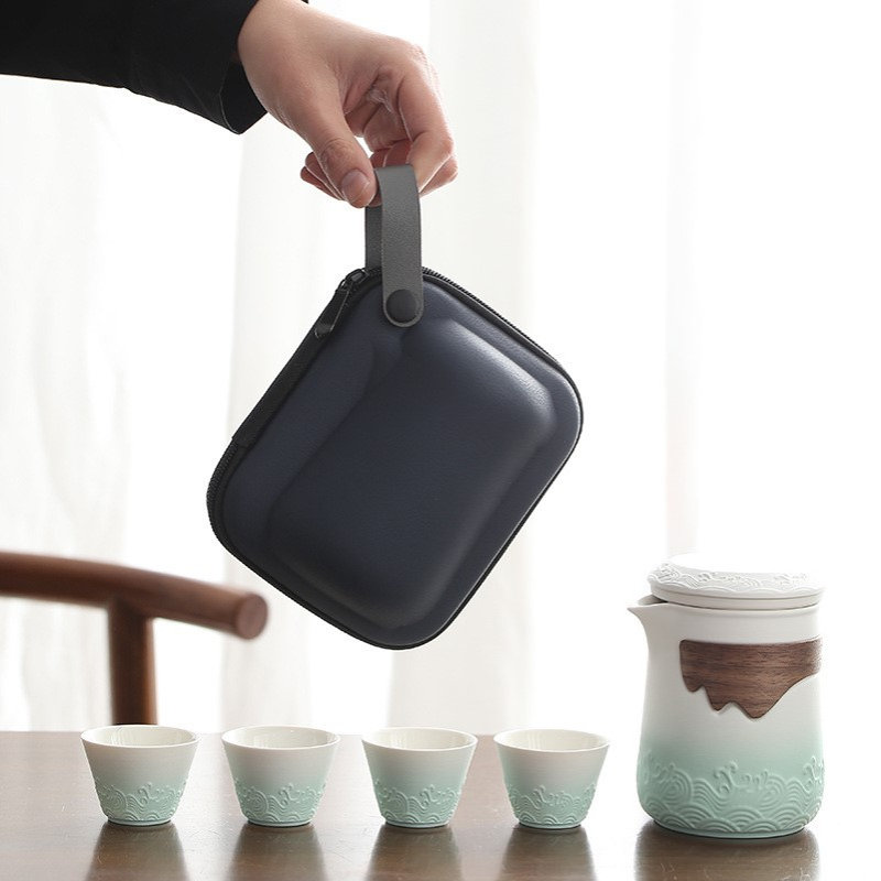 户外便携旅行茶具一壶四杯套装露营茶壶随身陶瓷快客杯个人专用
