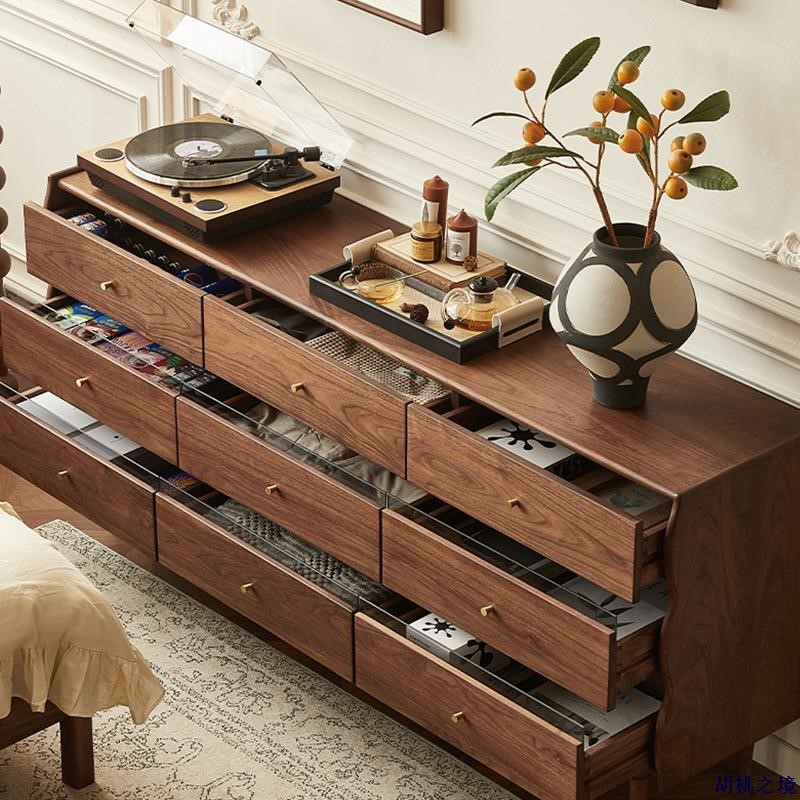 北美黑胡桃木实木九斗柜复古卧室衣柜储物柜客厅收纳柜日式餐边柜