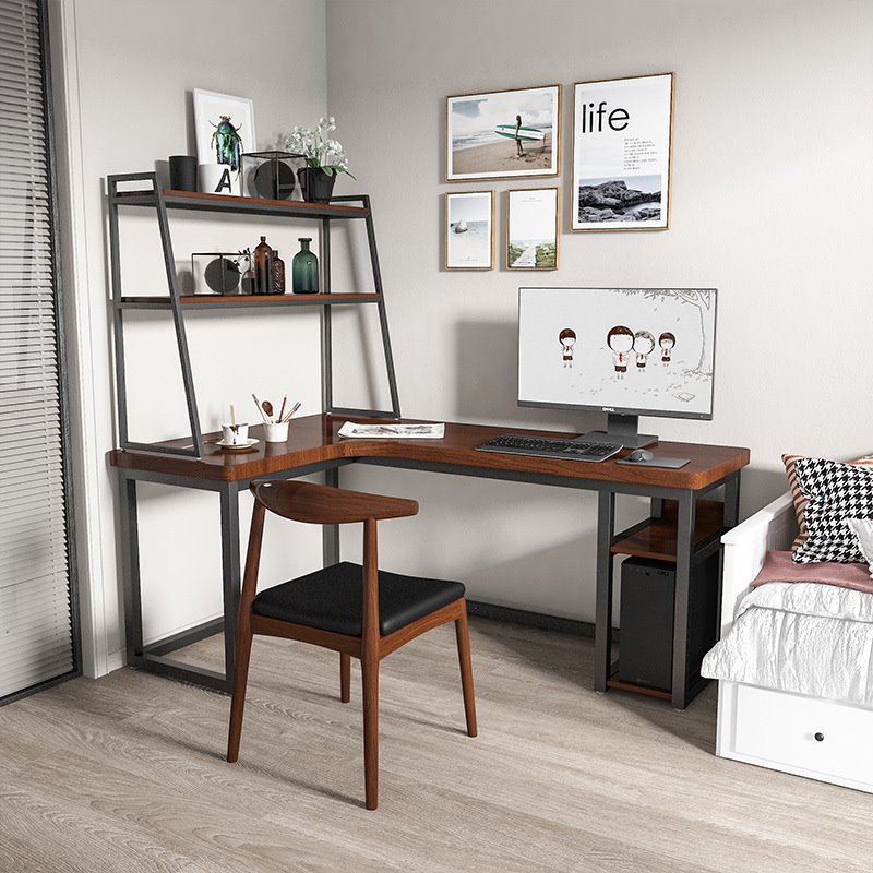 简约现代学生转角书桌家用办公桌卧室实木书桌台式电脑桌架子一体