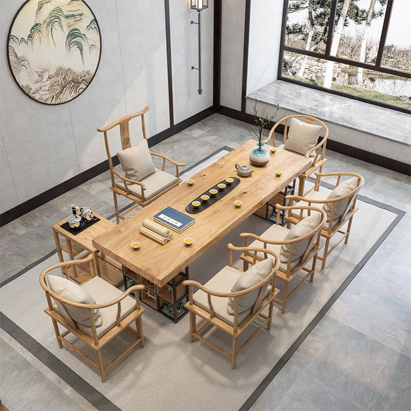 新中式大板实木茶桌椅组合公司会议待客泡茶桌客厅洽谈休闲喝茶桌