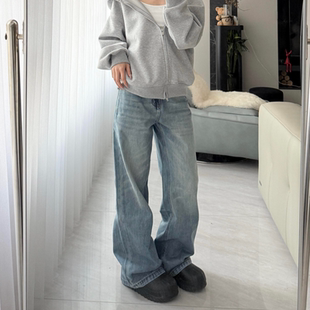 高腰辣妹显瘦宽松垂感阔腿裤 浅蓝色窄版 薄款 女2026夏季 直筒牛仔裤