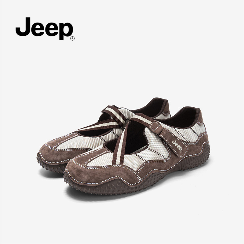 Jeep吉普女鞋玛丽珍鞋2025新款春夏法式复古休闲小皮鞋平底单鞋女