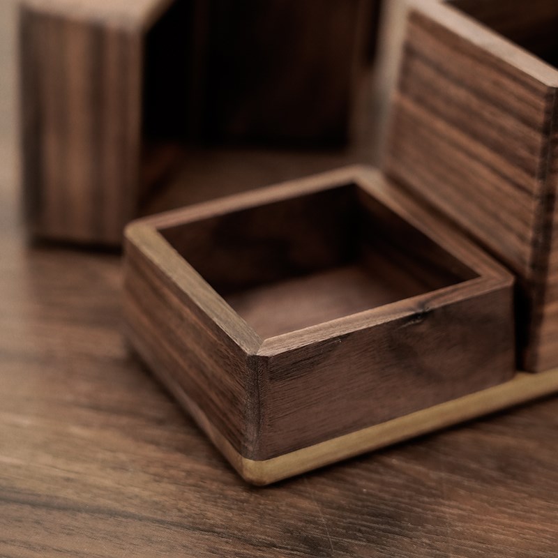 黑胡桃木办公室笔筒桌r面学生收纳笔筒梳妆台化妆刷梳子收纳筒