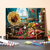 数字油画diy填充复古欧洲下午茶手工填色风景装 饰V画丙烯油彩画画