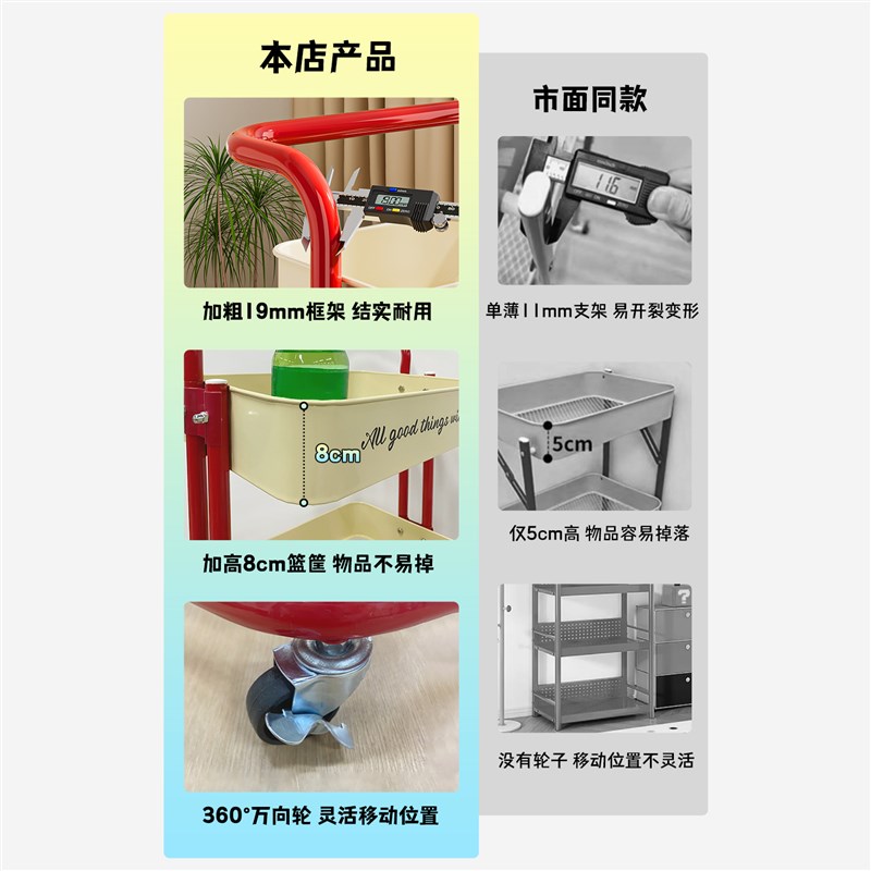 多巴胺零食置物架客厅高颜值x可移动带轮小推车卧室水果收纳架子