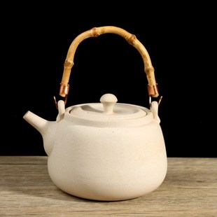 提梁壶耐热电陶炉炭炉蜡烛温S茶器套装 白泥陶壶烧水壶日式 竹提煮