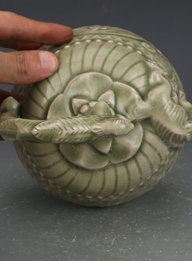 宋耀州窑青釉提梁壶古董s古玩收藏真品复古瓷器老物件窖藏瓷器摆