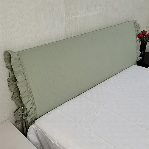 全棉加厚纯浅绿色床头罩布艺夹棉实木F防撞海绵床头套保护套系带