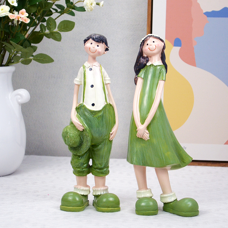 田园情侣人物树脂摆件家居酒柜摆设客厅卧室O结婚礼品吊脚娃娃装