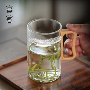 月牙杯过滤茶杯高l档个人专用水杯半月绿茶玻璃茶具带把手家用杯